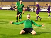 Ryan Flitton celebrates scoring his free-kick at Loughborough. Photo: Steve W Davies Photography.