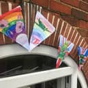 Home-made bunting from 2020 on the 75th anniversary.