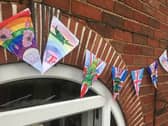 Home-made bunting from 2020 on the 75th anniversary.