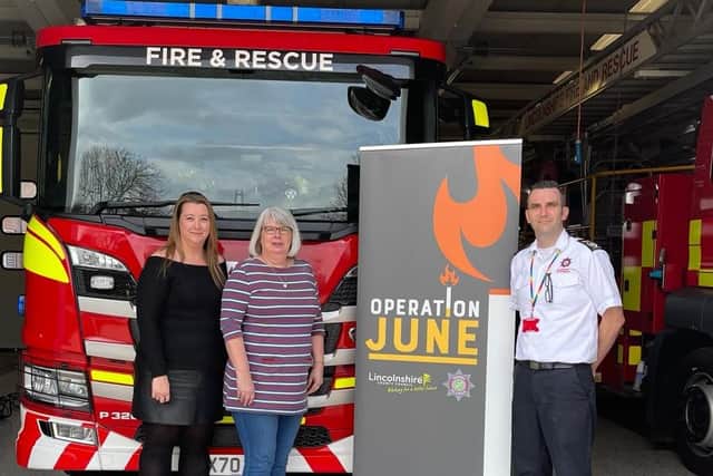 Operation June launched at Boston Fire Station, from left - Emma Milligan of Lincolnshire Trading Standards, Julie Grant and Dan Moss of Lincolnshire Fire and Rescue.
