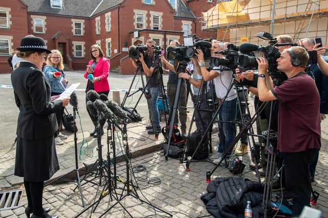 Lincolnshire Police Chief Supt Kate Anderson reads a statement out to the media.