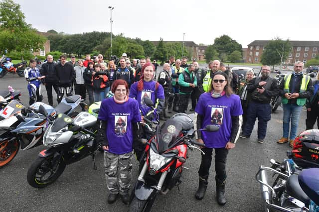 Memorial ride for Kibi. Front L-R Tia Wade, Emily Holmes and Michelle Gardner. Photo: David Dawson