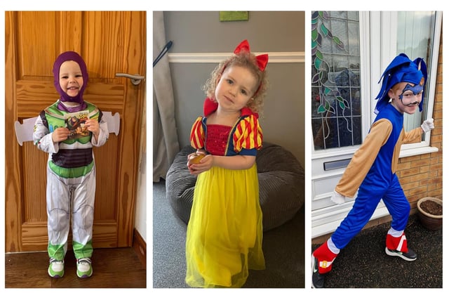 Children dressed as colourful characters for World Book Day.