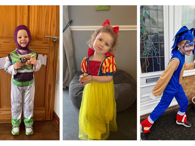 Children dressed as colourful characters for World Book Day.