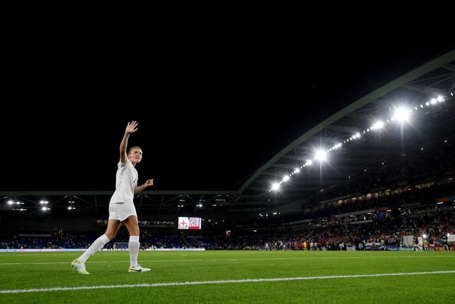 Leah Williamson enjoys the moment after England's victory.