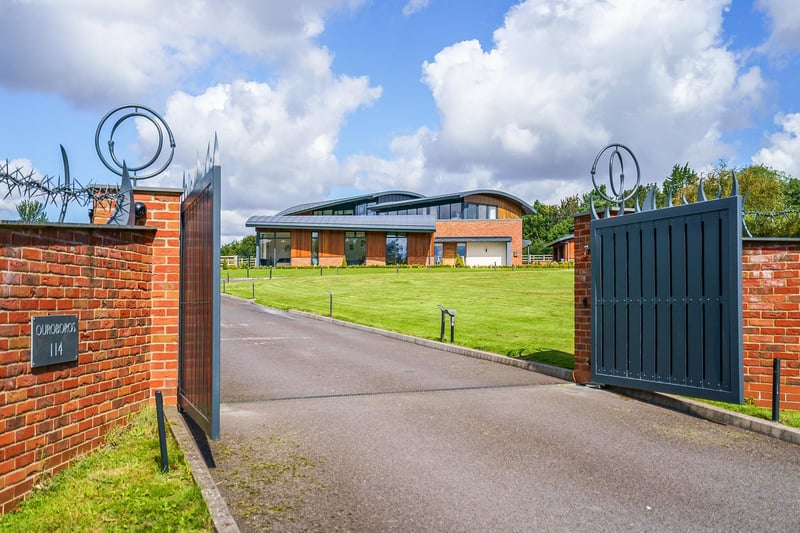 The electric gate and driveway.