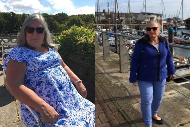  Maggie Nicholas before (left) and after her four-and-a-half-stone weight loss.