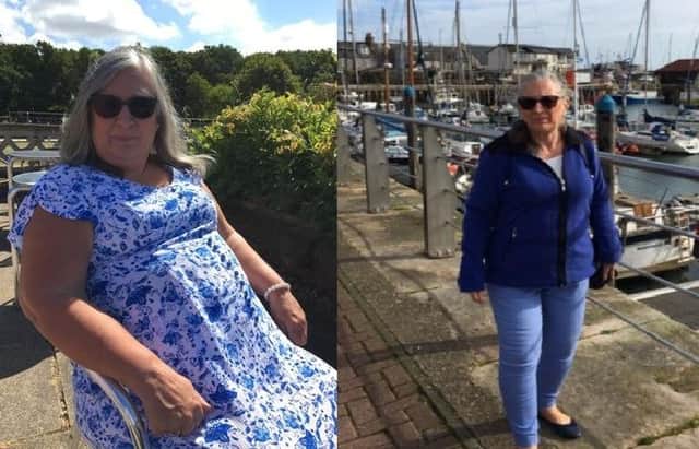 ​ Maggie Nicholas before (left) and after her four-and-a-half-stone weight loss.