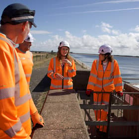 The Conservative MP for Louth and Horncastle, Victoria Atkins (right), meets engineers from Anglian Water at Covenham Reservoir.