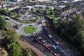 An aerial shot of the A16 Marsh Lane roundabout.