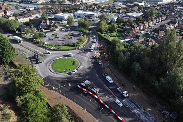 An aerial shot of the A16 Marsh Lane roundabout.