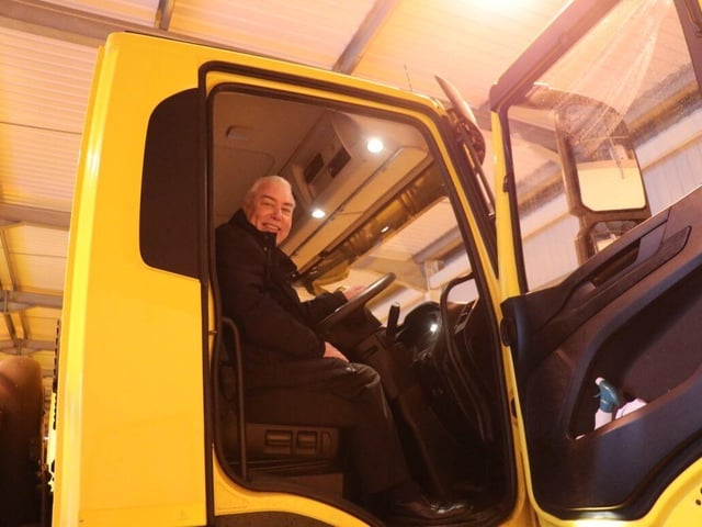 Reverend Steve Holt at the wheel of one of the county's gritters.