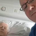 Joyce Wright pictured in Pilgrim Hospital, Boston, with her son Andy.