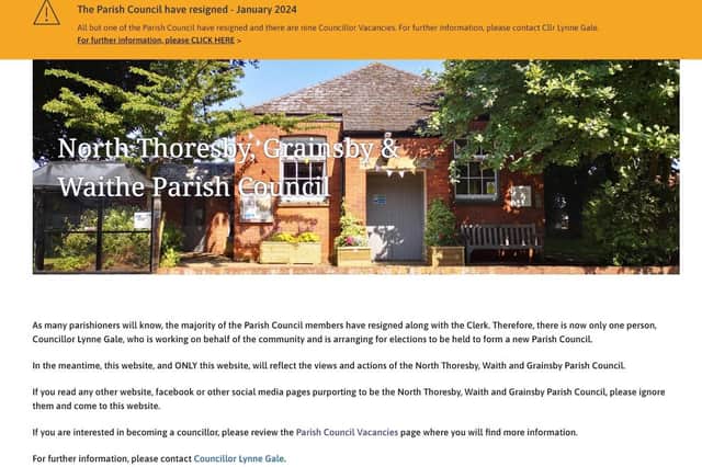 The announcement at North Thoresby parish council's website.