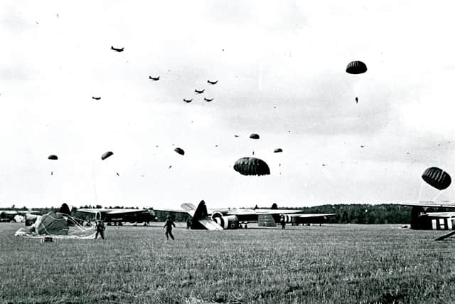 Paratroopers landing at Arnhem in September 1944. Photo supplied