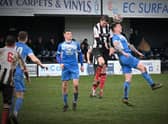 Action from Brigg's clash with Armthorpe on Saturday. Photo: Anna Backstrom/Brigg Town FC.