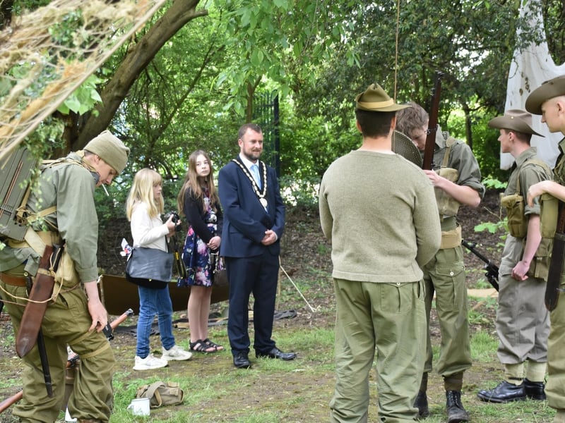 Skegness Mayor, Coun Dan Kirk, meets some the living history group members.