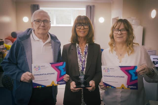 Pictured, from left:, Doug Lunn, Platform Volunteer Champion, Marion Duffy, Chief Operations Officer, Platform Housing Group and Elaine Dean, Platform Volunteer Champion.