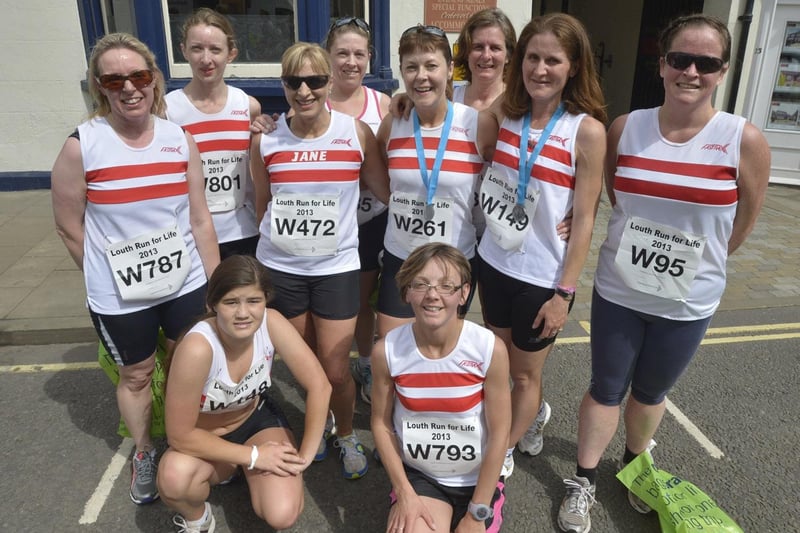 Members of Louth Athletic Club are pictured supporting the town’s Run for Life event of 2013.