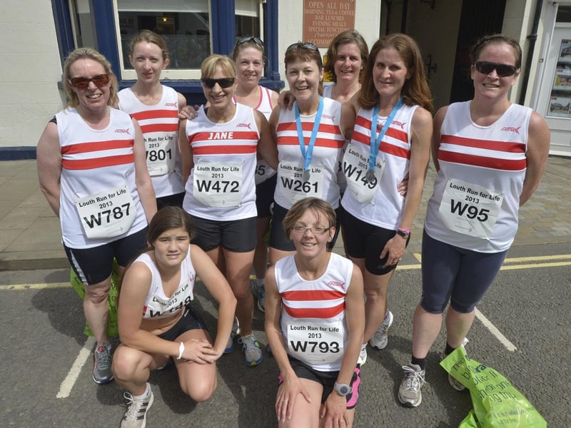 Members of Louth Athletic Club are pictured supporting the town’s Run for Life event of 2013.