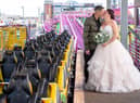 Leanne Smith, 33, and Lee Churchill, 39  had the b-ride of their lives when they married at fantasy Island in Skegness.