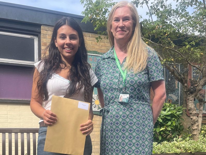 Bianca Nastase is celebrating her place to study medicine at Glasgow University. Pictired here with Josephine Smith Headteacher. Photo: KSHS