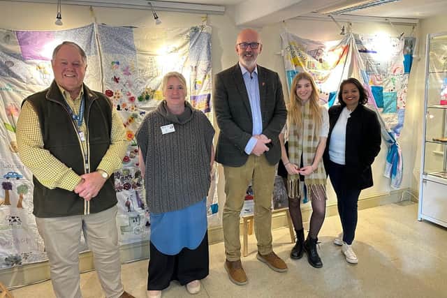L-R - Coun Graham Marsh, Kate Giffen, Coun Craig Layland, Harriet Shonfeld and Coun Ru Yarsley at the exhibition launch.