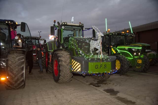 The tractors were elaborately decorated.