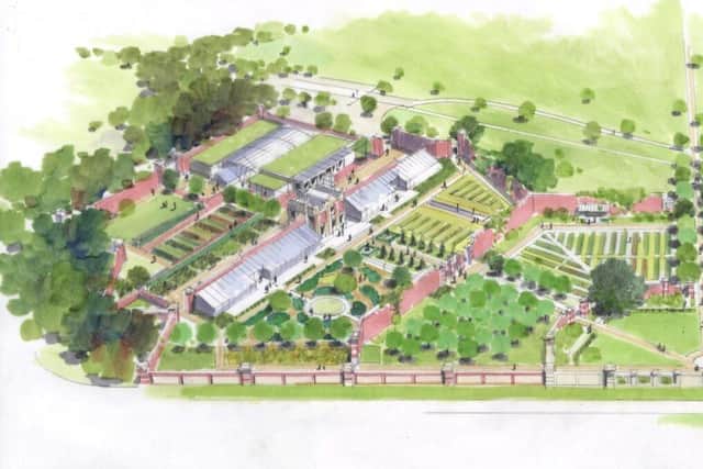 Concept aerial view of the revitalised Walled Garden at Harlaxton Manor