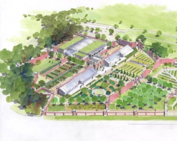 Concept aerial view of the revitalised Walled Garden at Harlaxton Manor