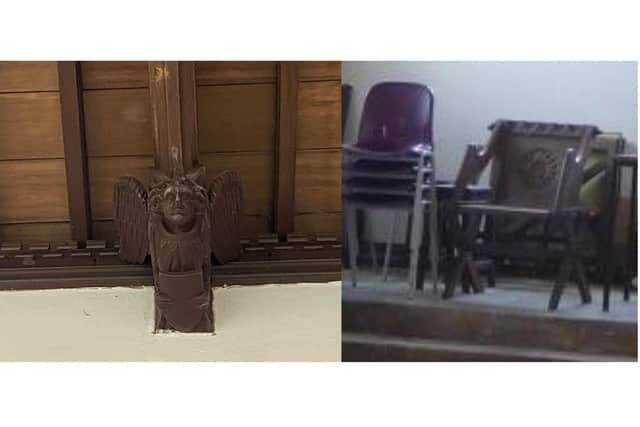 Angels similar to this, but without wings, and wooden priest's chairs have been stolen