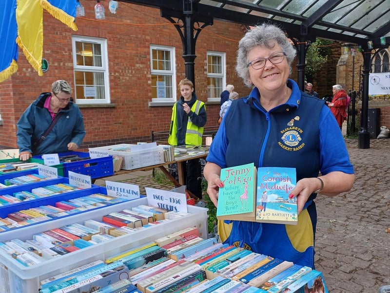 Lion Lis Eastburn on the popular book stall. The stall is also a regular feature on the first and third Friday in the market place, weather permitting.