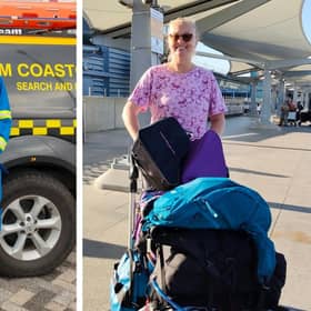 Joanne, pictured in her role as a volunteer Coastguard rescue officer, and pictured, right, at Heathrow Airport.