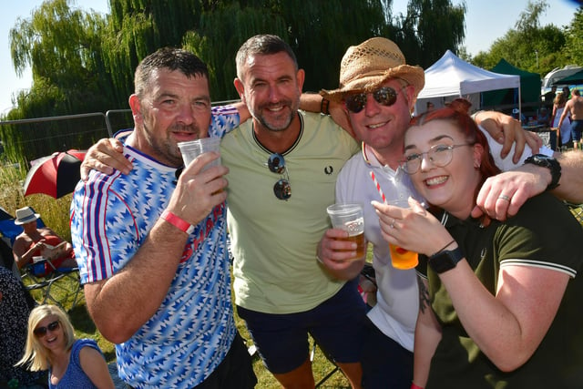 Enjoying a cool beer are (from left) Fed Jones, Jason Cuppleditch, Cliff Boom and  Leanne Beisley.