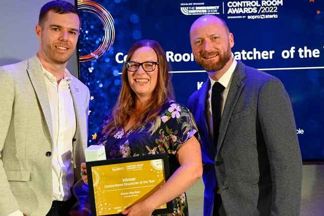 Karen Hay-Barr receiving her award. Image by Jolly Media.