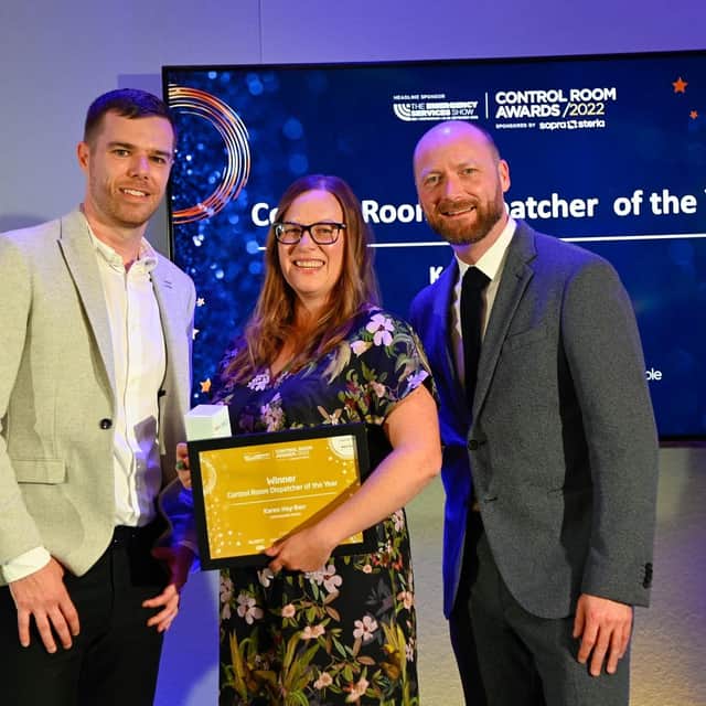 Karen Hay-Barr receiving her award. Image by Jolly Media.