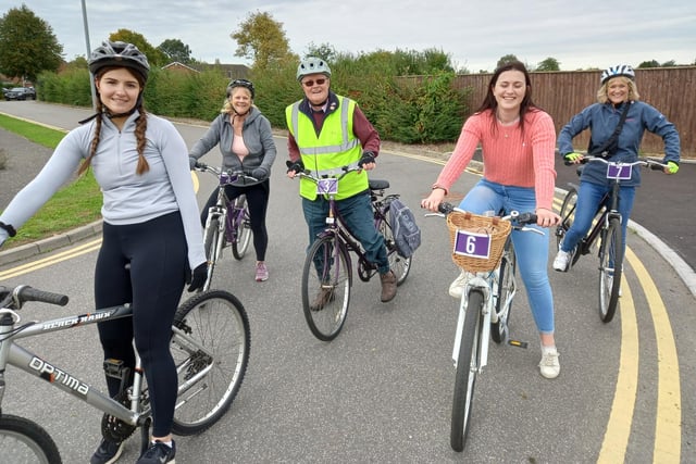 John and Diane Burrell and family prepare to set off on their sponsored bike ride for the hospice.