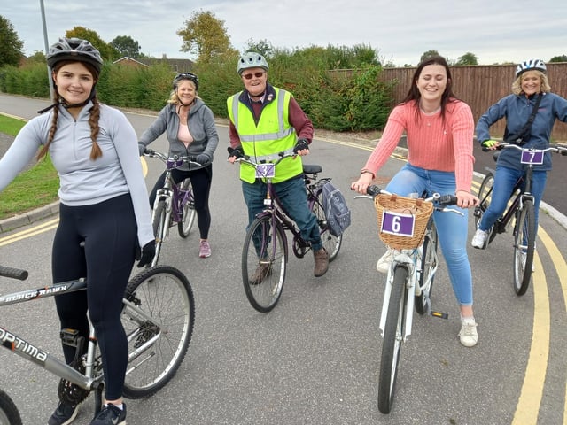 John and Diane Burrell and family prepare to set off on their sponsored bike ride for the hospice.