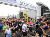 Half marathon runners on Arundel Gate in Sheffield. Picture: Chris Etchells.