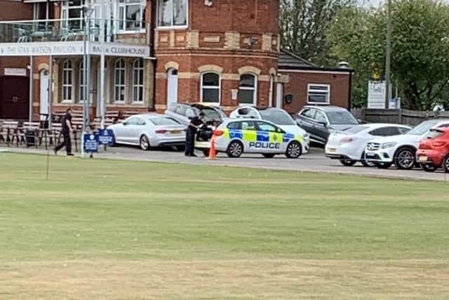 Police setting up a drone in Skegness Cricket Ground.