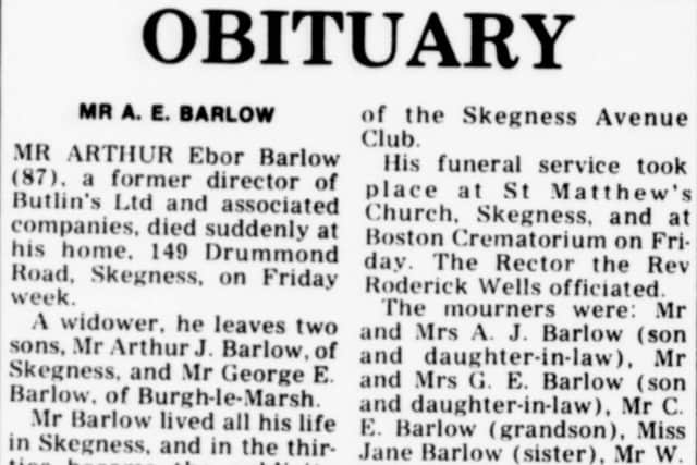 The obituary of Arthur Barlow.