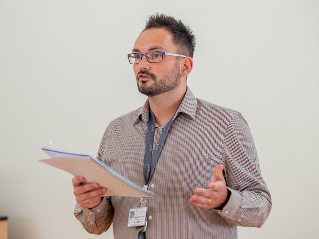 Deputy Head Aaron Bloodworth-Flat gives a speech.