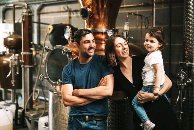 Alan Bottomley and Amy Conyard with daughter Molly of Louth Distillery, now Giraffe Distillers