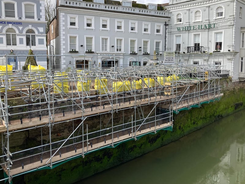 Scaffolding in place at the end of March.
