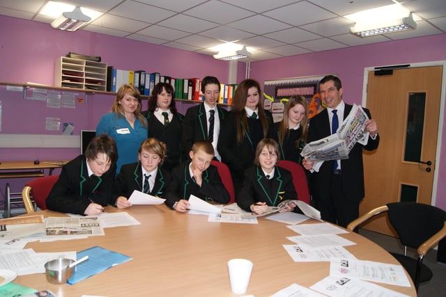 Pupils at Caistor Yarborough Academy are pictured 10 years ago during a workshop delivered by Stephen Ryder, of popular volunteer magazine Voxx, and creative and media apprentice Roisin King. Pictured pupils are (standing) Eleanor Lovelock, Ben Kirman, Nikkita Howell, and Nicole Swaby, and (seated) Sam Ehret-pickett, Lauren Smith, James Rispin and Logan Brammar.