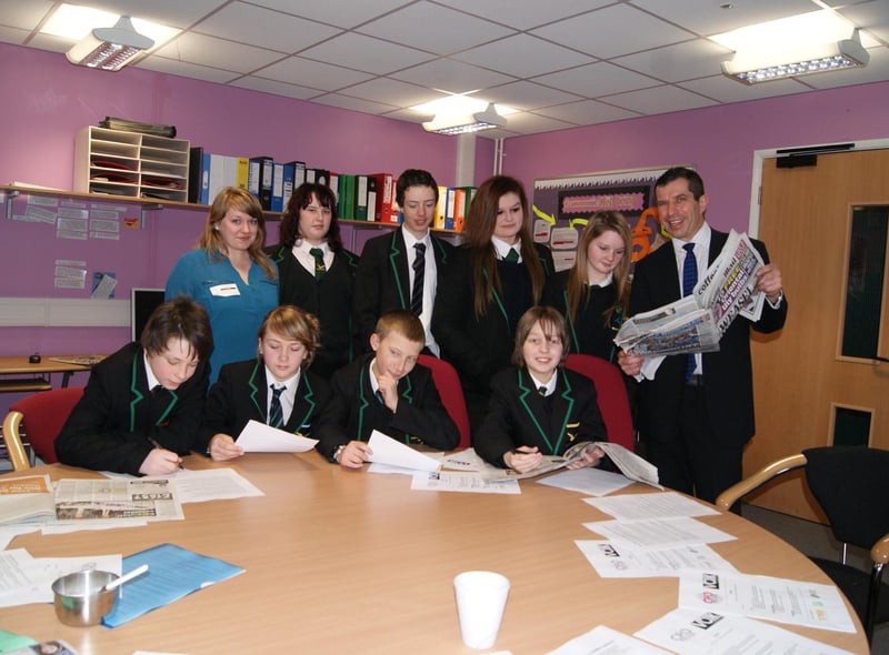 Pupils at Caistor Yarborough Academy are pictured 10 years ago during a workshop delivered by Stephen Ryder, of popular volunteer magazine Voxx, and creative and media apprentice Roisin King. Pictured pupils are (standing) Eleanor Lovelock, Ben Kirman, Nikkita Howell, and Nicole Swaby, and (seated) Sam Ehret-pickett, Lauren Smith, James Rispin and Logan Brammar.