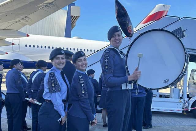 The three Sleaford cadets on parade before the flight took off. Photo: Stephen Hullott