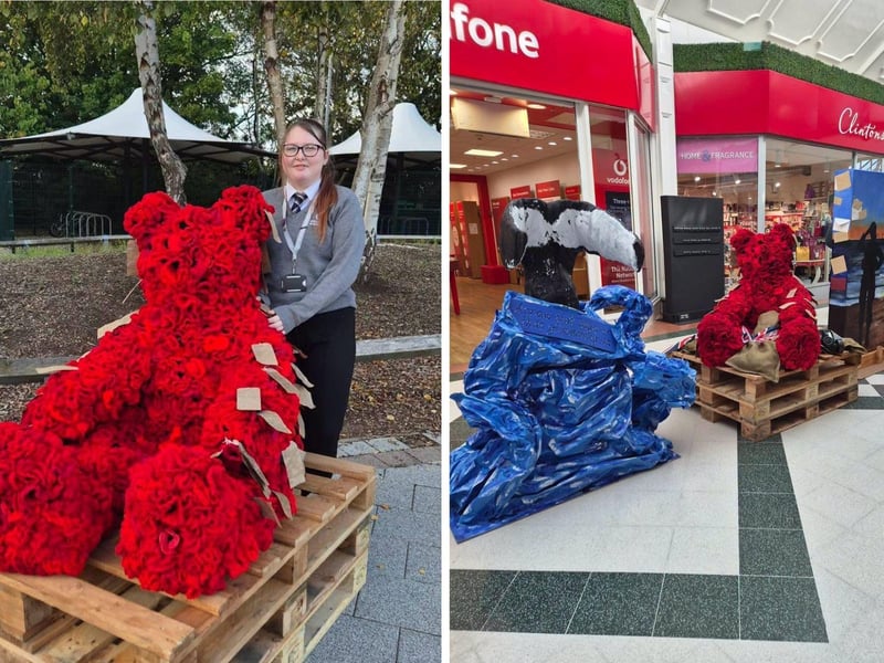 Left: Student Hollie Dickens who lead the Sixth Form team that created this sculpture remembering the impact of war on children. Right: The five sculptures arrive at the Hildreds Centre.
