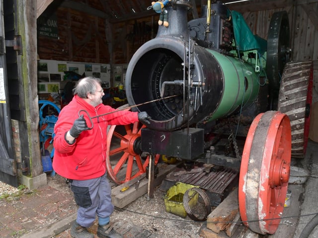 Volunteer and director, Mike Walton working on Bob, the traction engine.