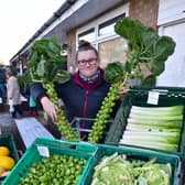 Phoebe Kift of Sibsey, selling vegetables at the Heckington Pavilion market.